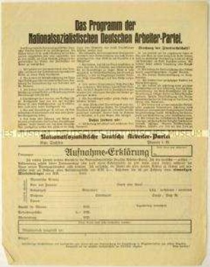 Flugblatt mit dem politischen Programm der NSDAP und Pressewerbung