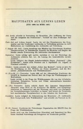 Hauptdaten Aus Lenins Leben (Juli 1906 bis März 1907)