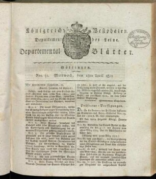 Nro. 31. Mittwoch, den 15ten April 1812 [-] Nro. 40. Sonnabend, den 16ten May 1812