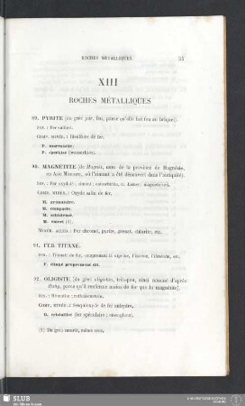 XIII. Roches métalliques