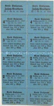 Block mit 10 Marken für den Bezug von Brot aus dem Jahr 1916