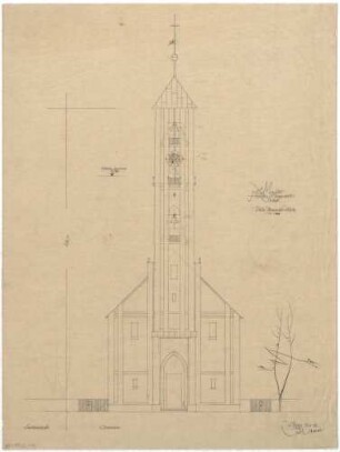 Gsaenger, Gustav; München, Gabelsbergerstr.; St. Markus, Umbau und Neugestaltung - Fassaden- u. Treppenhausumbau, Neue Turmseite Süd (Ansicht)