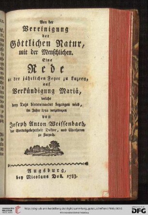 Von der Vereinigung der göttlichen Natur, mit der Menschlichen.