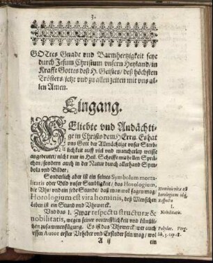 Eingang; Text; Exordium; Exergasia Textus.