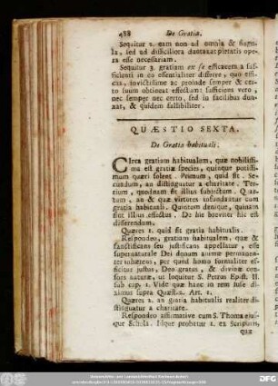 Quaestio Sexta. De Gratia habituali.