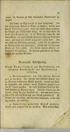 Neunter Abschnitt. Einge Anweisungen zur Verbesserung des schlechten Rauchtabacks und Parfümirung desselben