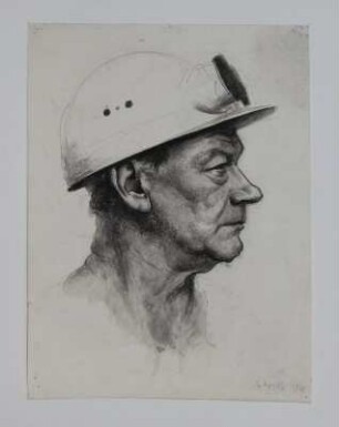 Kopfstudie mit Schutzhelm im Profil nach rechts