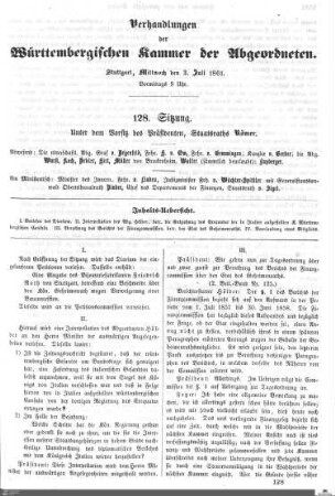 128. Sitzung, Stuttgart, 3.7.1861