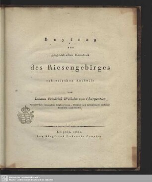 Beytrag zur geognostischen Kenntniss des Riesengebirges schlesischen Antheils