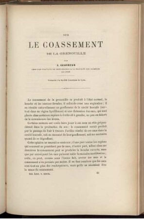 Sur Le Coassement De La Grenouille