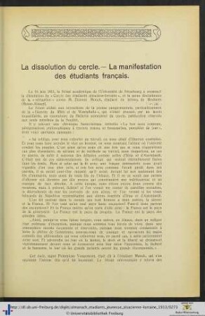 La dissolution du cercle. – La manifestation des étudiants français.