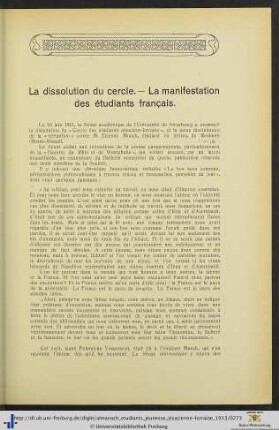 La dissolution du cercle. – La manifestation des étudiants français.