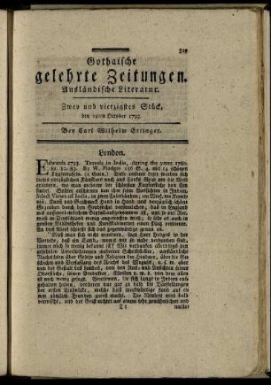 Zwey und vierzigstes Stück, den 19ten October 1793.