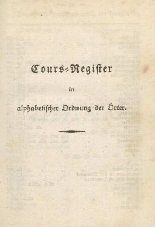 Cours-Register in alphabetischer Ordnung der Örter