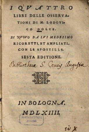 I quattro libri delle osservationi