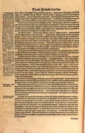 Flauij Josephi, des Hochberühmten Jüdischen Geschichtschreibers, Historien vnd Bücher : Von alten Jüdischen Geschichten, zwentzig, sambt eynem von seinem Leben ... ; Alles auß dem Griechischen Exemplar ... von newem verteutscht vnnd zugerichtet, darzu mit ... schönen Figuren ... gezieret