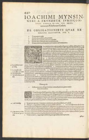 Ioachimi Mynsingeri A Frundeck Iurisconsulti Scholia In Lib. IIII. Institutionum Fl. Iustiniani Caesaris.
