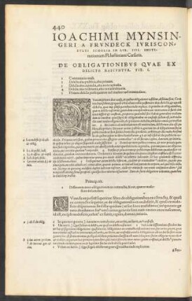 Ioachimi Mynsingeri A Frundeck Iurisconsulti Scholia In Lib. IIII. Institutionum Fl. Iustiniani Caesaris.