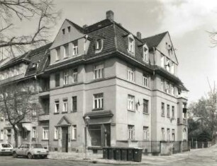 Dresden-Pieschen, Hubertusstraße 40. Wohnhaus mit Ladeneinbau (1912). Eckansicht