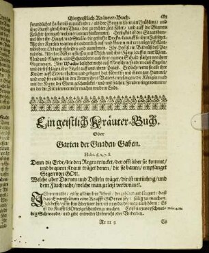 Ein geistlich Kräuter-Buch. Oder Garten der Gnaden-Gaben.