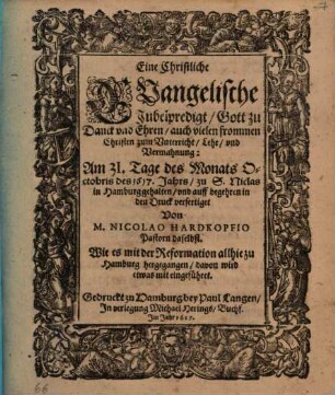 Eine Christliche Evangelische Jubelpredigt