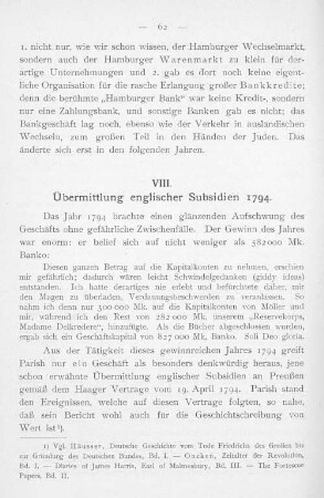 VIII. Übermittlung englischer Subsidien 1794.