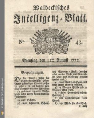 No. 43. Dienstag den 12ten August 1777