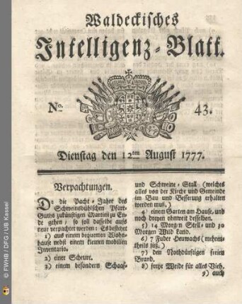 No. 43. Dienstag den 12ten August 1777