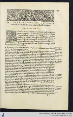 In Iuris Civilis Originem Scholia, Quibus Lex secunda ff. de orig. iur. elucidatur, Udalrici Zasii Iurisconsulti.