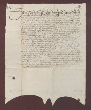 Bestandsbrief für Hans Walther zu Ötigheim über das ebersteinische Fischwasser, die "Pfetterbach", von unterhalb Muggensturm bis nach Ötigheim auf drei Jahre