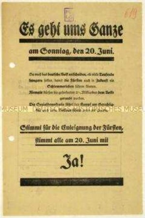 Aufruf der SPD zur Abstimmung für die Fürstenenteignung beim Volksentscheid 1926