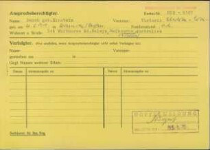 Eintrag in der Bundeszentralkartei (Teil des Testsamples): Bench, Victoria Charlotte - Lotti, geb. Einstein