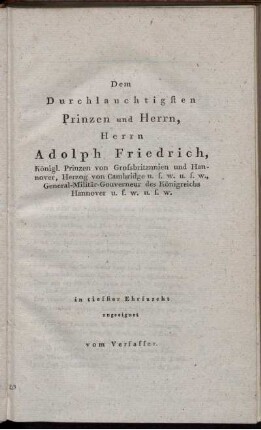 Dem Durchlauchtigsten Prinzen und Herrn, Herrn Adolph Friedrich, ... in tiefster Ehrfurcht zugeeignet vom Verfasser