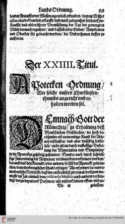 Titul XXIV Rubr. I Apotecker Ordnung