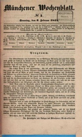 Münchener Wochen-Zeitung. 1848, Nr. 1 - 35