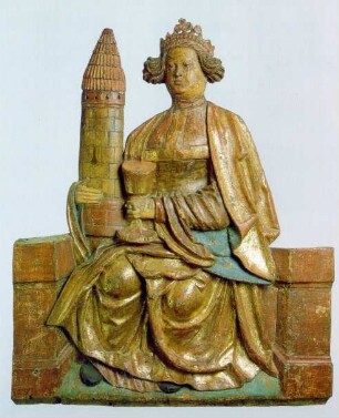 Heilige Barbara mit Krone, Kelch und Turm