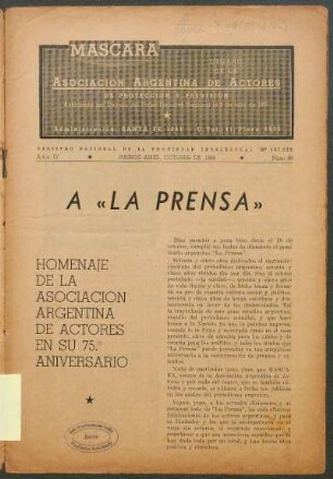 A > : Homenaje de la Asociacion Argentina de Actores en su 75.° Aniversario