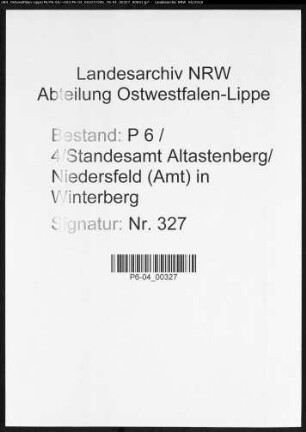 Sterberegister Standesamt Altastenberg