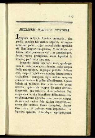 Muliebris ischuriae historia.