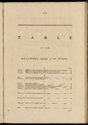 Table of the Chapters contained in this Work