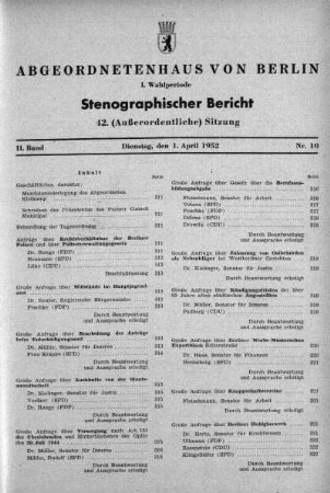 Nr. 10 (42), 01.04.1952 (Außerordentliche Sitzung)