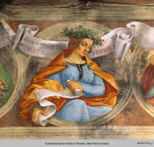 Szenen aus dem Leben der Heiligen Barbara, Brigitta und Katharina : Medaillons mit Heiligen, Sibyllen und Prophetenhalbfiguren : Die Delphische Sibylle