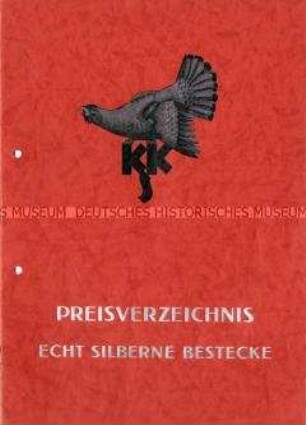 Preisverzeichnis für Bestecke