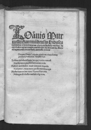 IOa[n]nis Mur//mellij Ruremu[n]densis Didasca//lici libri duo Cu[n]ctis litterarum [et] sapientie studiosis vtilissimi : Jn// quoru[m] altero agitur de artib[us] tum liberalib[us]. tu[m] mechanicis. Altero// ad ingenuarum artium studia parenesis [con]tinetur ...