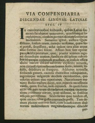 Via Compendiaria Discendae Linguae Latinae Spec. IV