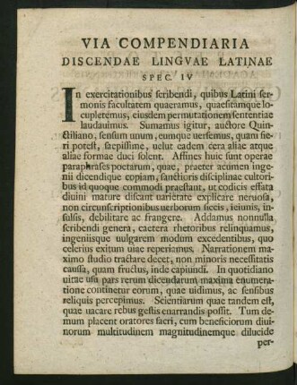 Via Compendiaria Discendae Linguae Latinae Spec. IV