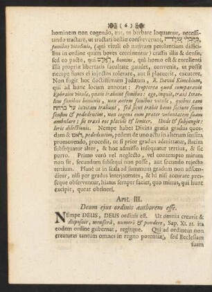 Aph. III. Deum ejus ordinis authorem esse