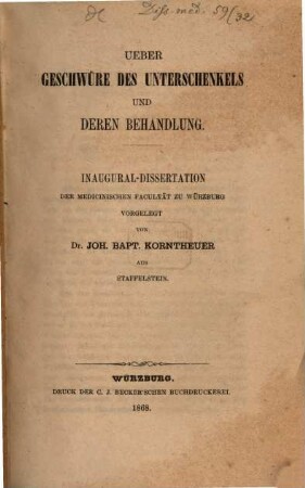Ueber Geschwüre des Unterschenkels und deren Behandlung