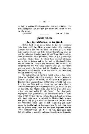 Feuilleton : Das Spezialistentum in der Kunst