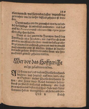 Wer vor das Hoffgericht möge geladen werden.